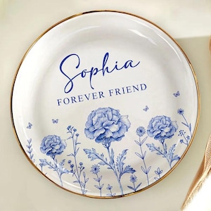 Personalized Jewelry Dish Gifts for Besties, BFF, Soul Sister, Grow An Old Friend Toile Birth Flower, Custom Birth Month Flower with Name