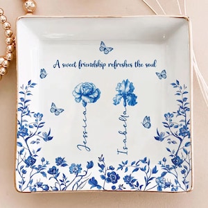 If Besties Were Flowers I'd Pick You Personalized Jewelry Dish Besties, Soul Sister, Toile Birth Flower, Custom Birth Month Flower with Name