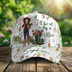 I&#39;m A Plantaholic On The Road To Recovery Personalized Girl Gardening Hat , Funny Plant Lover Gift, I&#39;ll Be In My Office Cartoon Version Cap