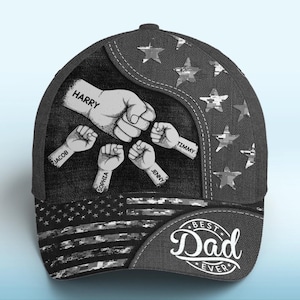 Czapka Dad Fist Bump, spersonalizowana czapka Dad z flagą USA z imieniem dziecka, prezent na Dzień Ojca dla taty lub dziadka, spersonalizowana czapka Trucker, prezent dla nowego taty