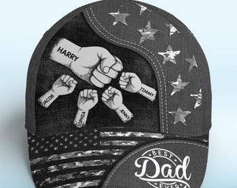 Dad Fist Bump Hat, Custom Dad Hat USA flag  with Kids Name, Father’s Day Gift for Dad or Grandpa, Personalized  Trucker Hat, New Dad Gift