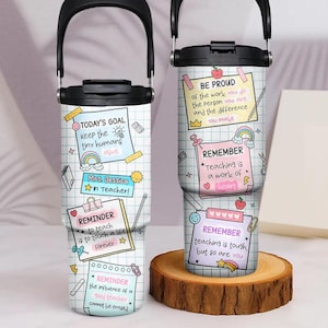 Notas recordatorias para profesores: vaso personalizado de 30 oz con asa, regalo de agradecimiento para el regreso a clases.