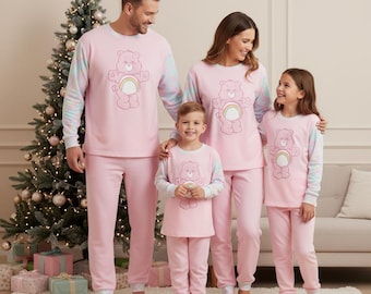 Care Bear Family Pajamas, Care Bear Long Pajamas, Rainbow Bear Long Tee & Pants PJs, Family Matching Pajamas Set, Care Bear Family Gift