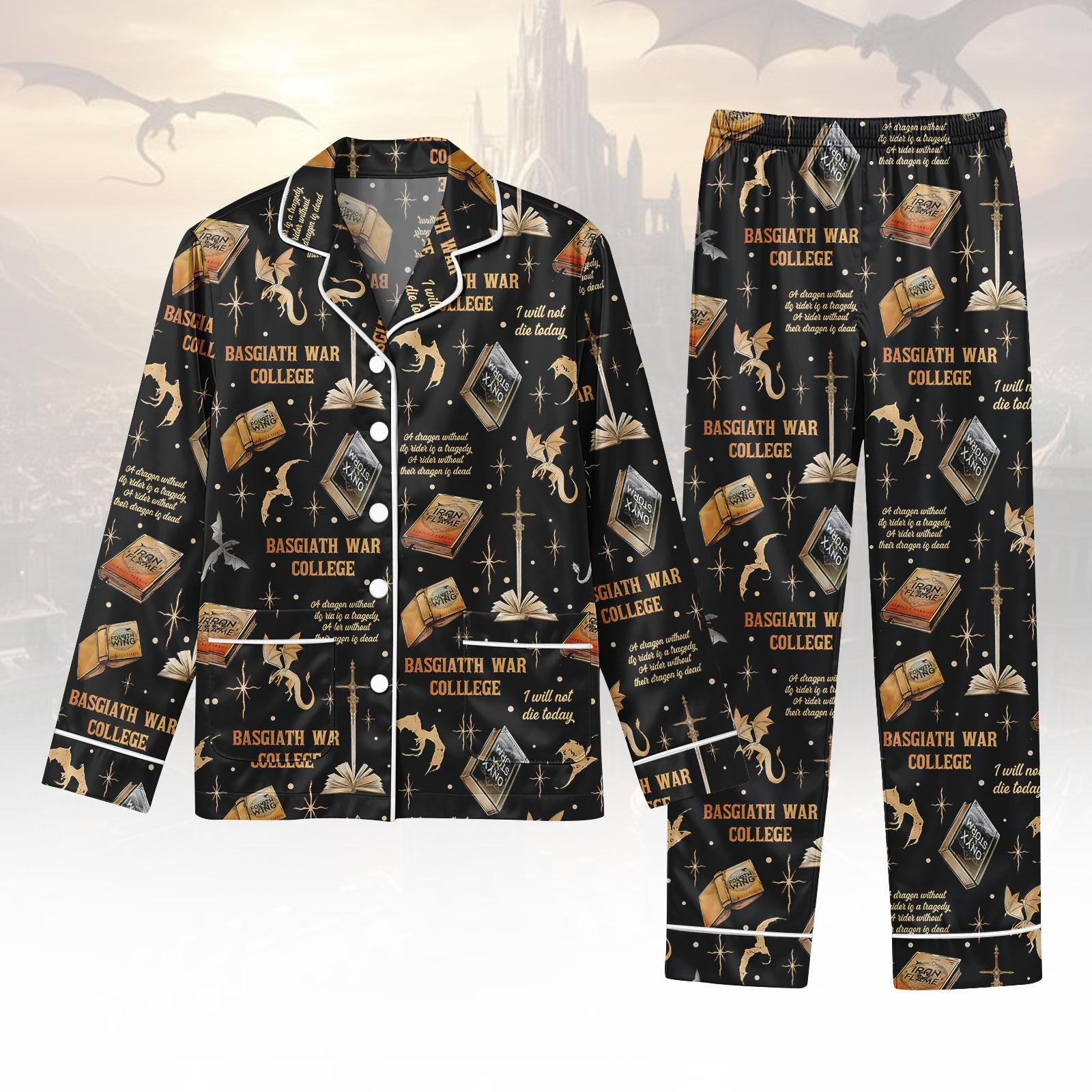 Discover Dragon Academy Pajamas Set, Bookwworm Pajamas, Fourth Wing Pajamas Set, Women Pajamas, Gift for Fantasy Fan