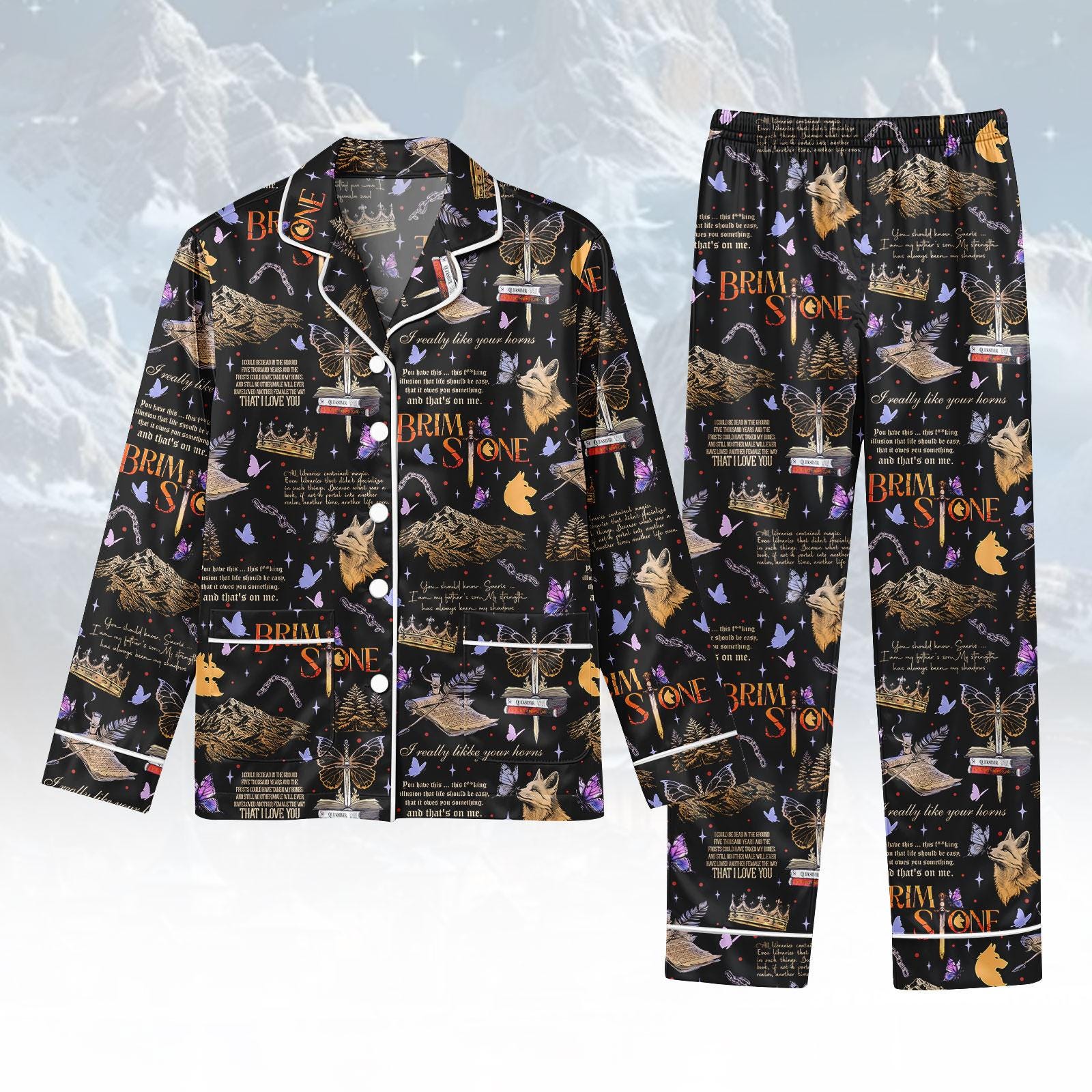 Discover Brimstone Pajamas Set, Wolf Long Sleeve Pajamas, Fantasy Pajama Set, Women Pajamas, Gift for Fantasy Fan