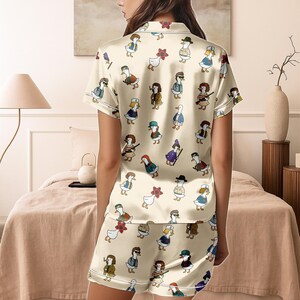 Cute Duck Pajama Set Short, Funny Goose Cartoon Print Sleepwear, Cozy Button Up PJs, Quirky Animal Lounge Outfit, Gift for Her