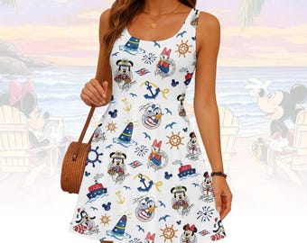 Disney Mickey Crew Skater Dress, Mickey Minnie Sailor Mini Dress, Disney Trip A-line Dress, Donald Daisy Sundress, Gift For Her