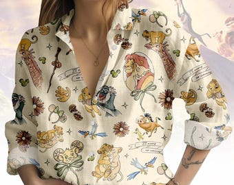 Lion King Blouse Shirt, Simba Button Women Shirt, Lion King Women Top, Women Blouse Top, Gift for Disney Fans