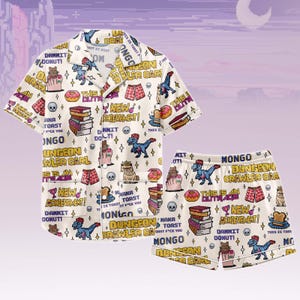 Pixel Gamer Pajama Set Short, Dungeon Crawler Game Print Sleepwear, Retro Arcade PJs, Funny Nerd Lounge Outfit Gift for Him