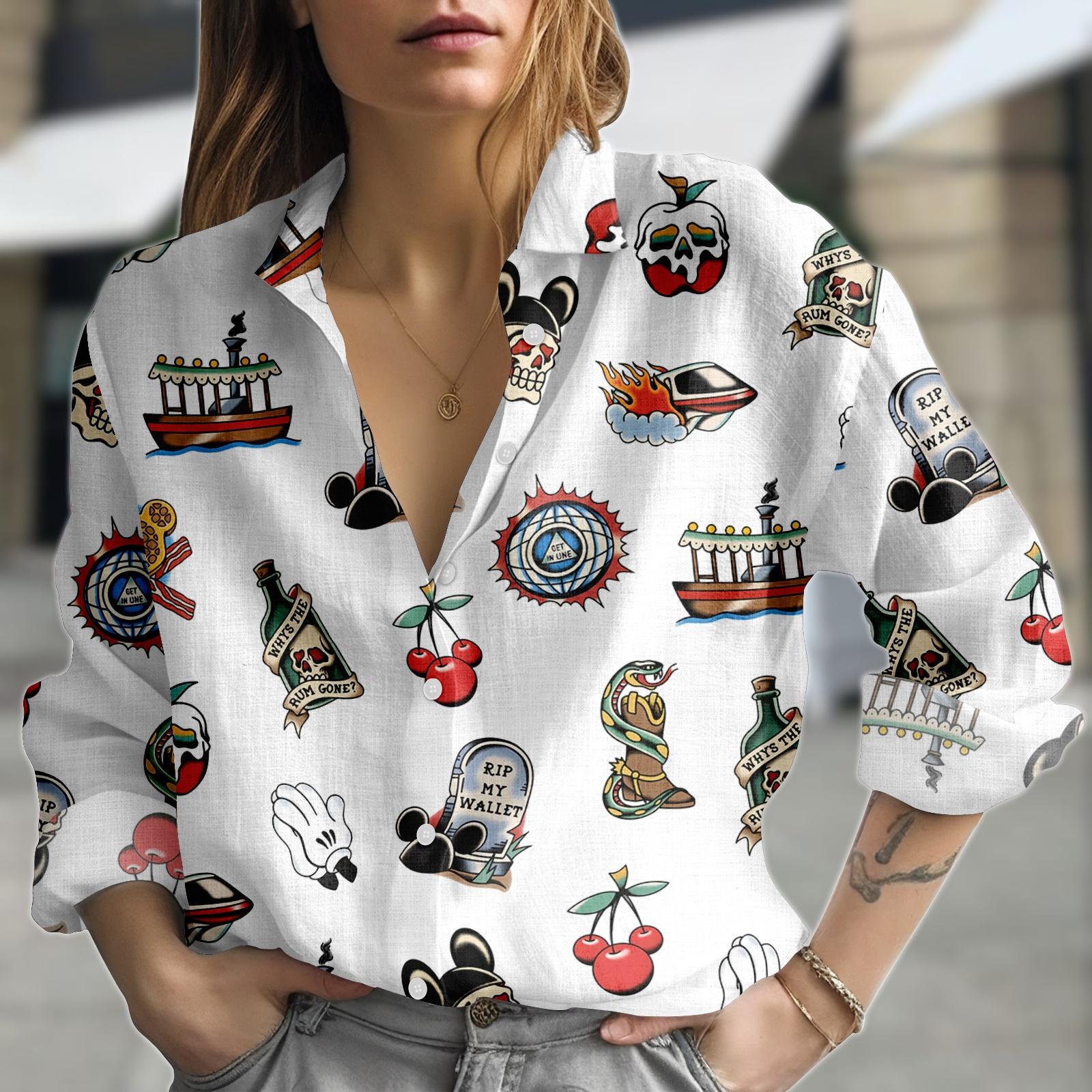 Discover Pirate Mickey Mouse Women Blouse Shirt, Disney Halloween Button Up Top, Mickey Cherry Rum Shirt, Spooky Disneyland Vacation Outfit