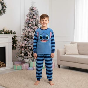 Stitch Family Pajamas, Alien Long Pajamas, Blue Alien Long Tee & Pants PJs, Family Matching Pajamas Set, Family Sleepwear Xmas Gift