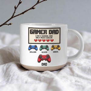 Mug personnalisé pour papa gamer, tasse personnalisée papa-enfants, mug en céramique sur le thème du jeu vidéo en famille, cadeau pour papa, cadeau pour la fête des pères, tasse à café cool pour papa, meilleur papa