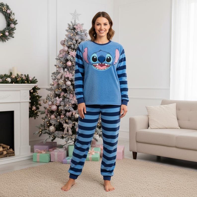 Stitch Family Pajamas, Alien Long Pajamas, Blue Alien Long Tee & Pants PJs, Family Matching Pajamas Set, Family Sleepwear Xmas Gift