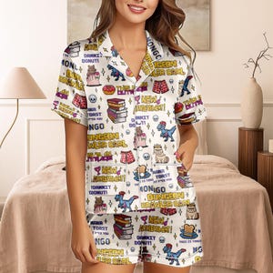 Pixel Gamer Pajama Set Short, Dungeon Crawler Game Print Sleepwear, Retro Arcade PJs, Funny Nerd Lounge Outfit Gift for Him