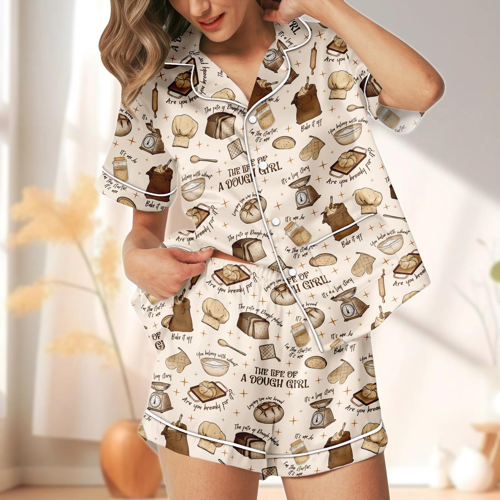 Discover Baker Short PJs Set, Bread & Dough Pajamas for Women, Cute Short Pajama Set, Gift for Baking Enthusiast or Pastry Lover