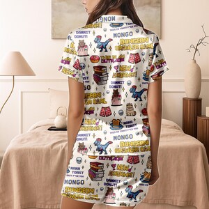 Pixel Gamer Pajama Set Short, Dungeon Crawler Game Print Sleepwear, Retro Arcade PJs, Funny Nerd Lounge Outfit Gift for Him