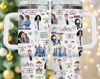 Medical Drama 40oz Tumbler, Stainless Tumbler With Handle, Perfect Coffee Cup Gift For Her, Grey's Anatomy Drinkware, Holiday Gift Idea