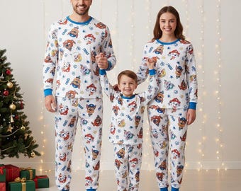 Puppy Family Pajamas, Cute Dog Long Pajamas, Cartoon Long Tee & Pants PJs, Family Matching Pajamas Set, Pajama Family Gift