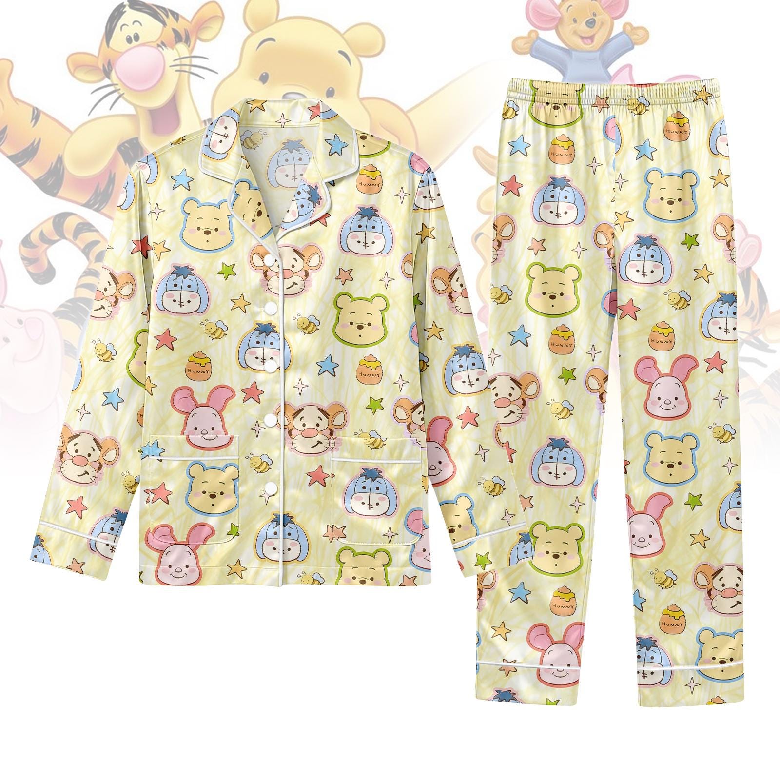 Discover Pooh Bear Long PJs Set, Winnie The Pooh Long Sleeve Pajamas, Pooh Friends Pajama Set, Pooh Piglet Tigger Eeyore Pajamas