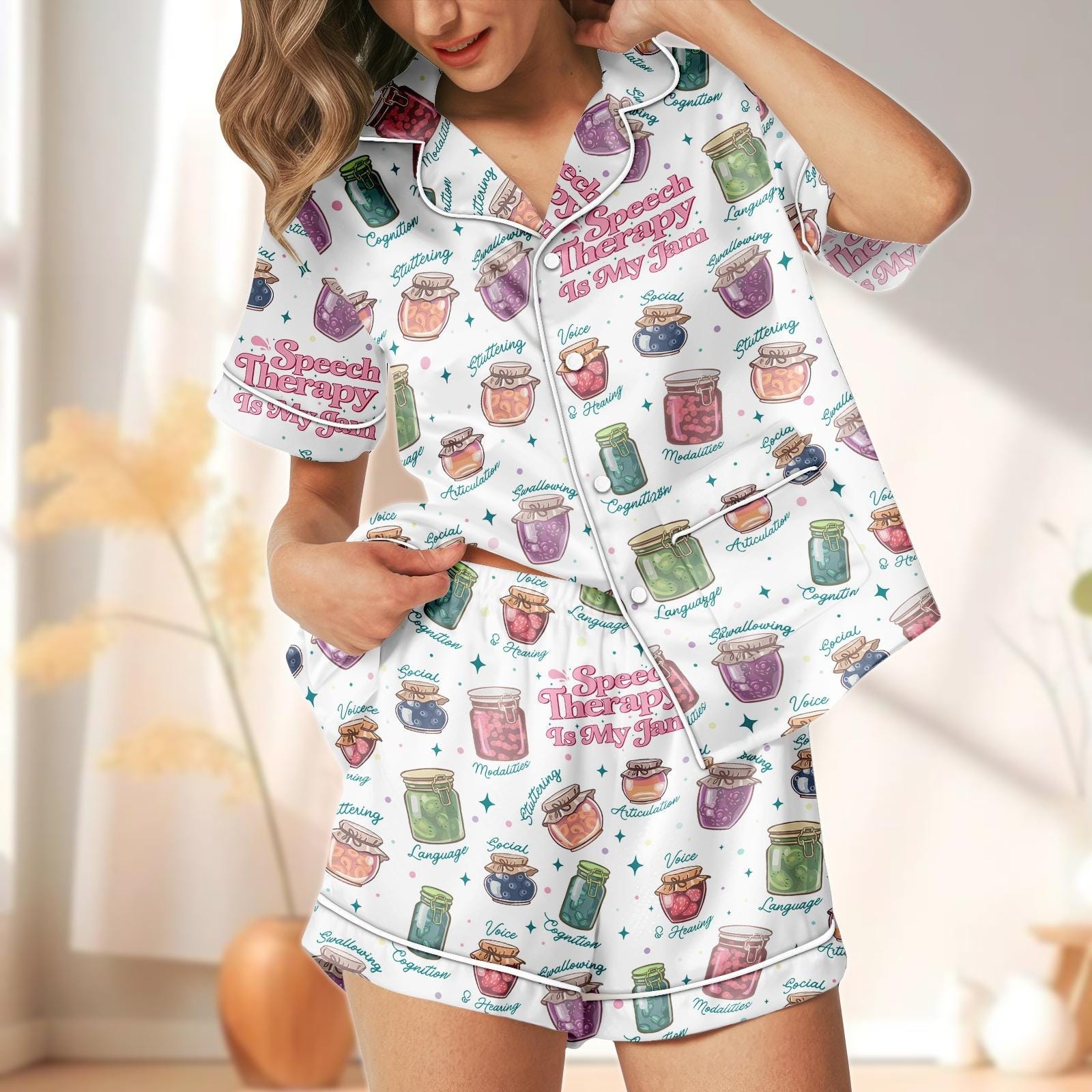 Discover Speech Therapist Pajamas Set, Short Sleepwear for Women, Cozy Therapy Pajamas, Perfect Gift for Speech Therapy Professionals