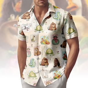 Disney Hoppers Button Shirt, Mabel Men Swim Shorts, Tom Lizard Hawaii Shirt, King George Beach Outfit, Kids Hoppers Vacation Shirt