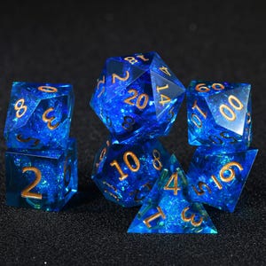 Blue DND Dice Set, Resin Sharp Edge Dice Set, D&D Dice Set for Dungeons and Dragons, Polyhedral Dice Set
