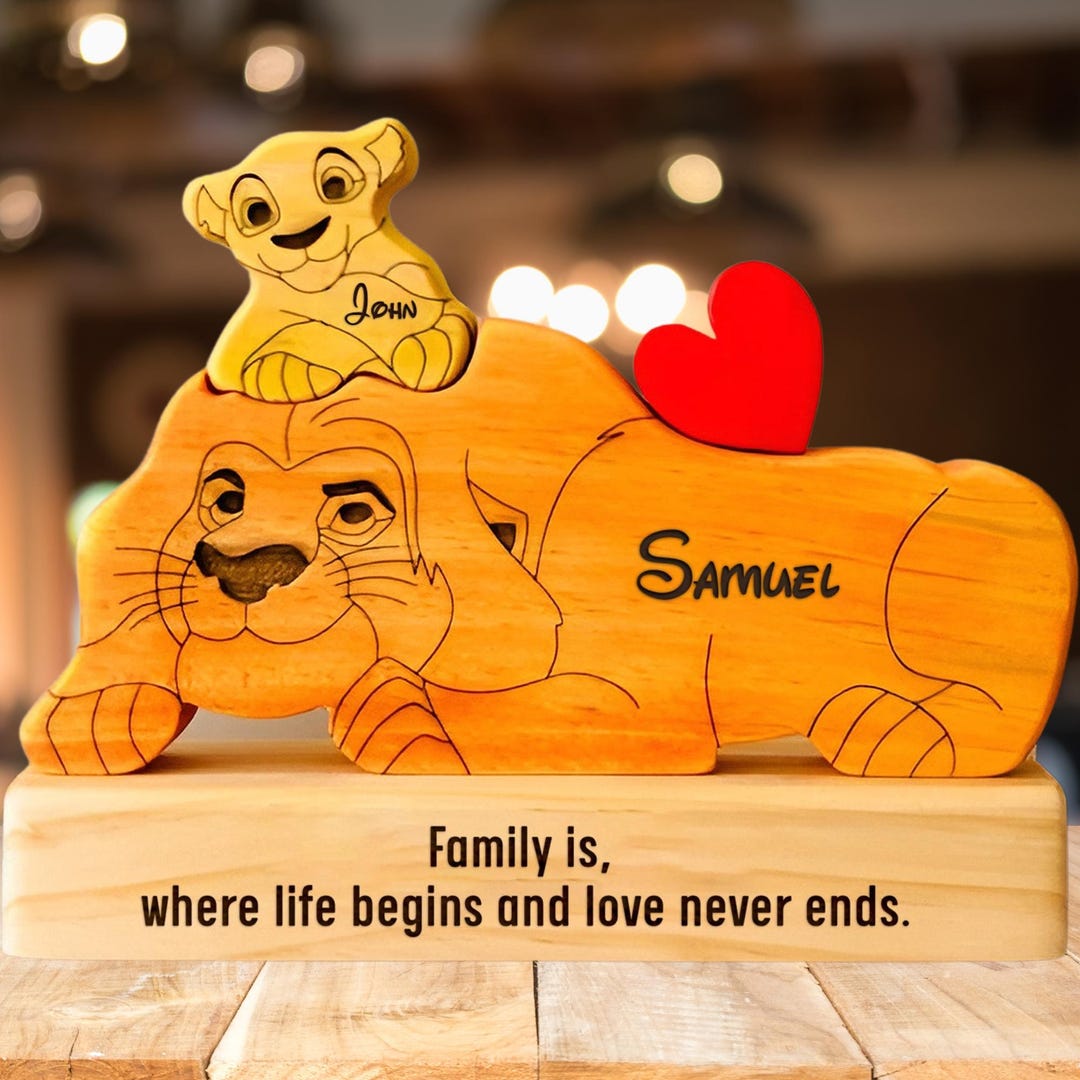Lion Family Personalized Wooden Puzzle, Lion King Dad and Puppy Puzzle ...