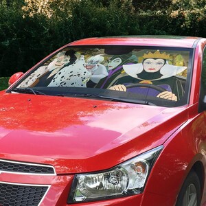 Disney Villains Car Sunshade, Evil Queen Maleficent Ursula Auto Shade, Spooky Halloween Car Accessory, Disney Magic Movie Visor