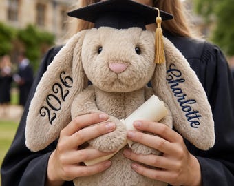 Graduation Bunny Gift, Personalized Plush Bunny Keepsake, Class of 2026 Gift, Custom Stuffed Animal, Graduation Present