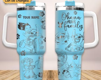 Custom Lilo And Stitch Engraved Tumbler, Disney Stitch 40oz Tumbler, Ohana Means Family Tumbler Cup, Magic Kingdom Cup, Disney Tumbler