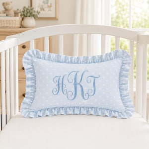 Personalized Monogram Ruffle Pillow Cover, Embroidered Initial Name Pillowcase, Ruffle Nursery Gift, Baby Shower Pillow, Baby Name Gift
