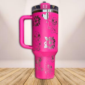 Disney Stitch Aloha Floral Engraved Tumbler, Ohana Means Family Tumbler Cup, Stitch 40oz Tumbler, Disneyland Trip Drinkware Tumbler