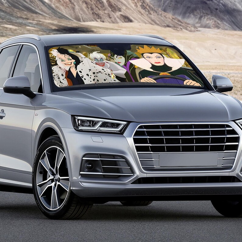 Disney Villains Car Sunshade, Evil Queen Maleficent Ursula Auto Shade, Spooky Halloween Car Accessory, Disney Magic Movie Visor