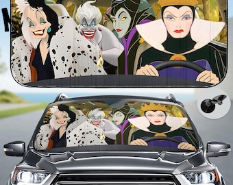 Disney Villains Car Sunshade, Evil Queen Maleficent Ursula Auto Shade, Spooky Halloween Car Accessory, Disney Magic Movie Visor