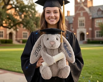 Personalized Graduation Bunny Gift, Custom Plush Bunny Keepsake, Embroidered Class of 2026 Gift, Name Stuffed Animal Gift