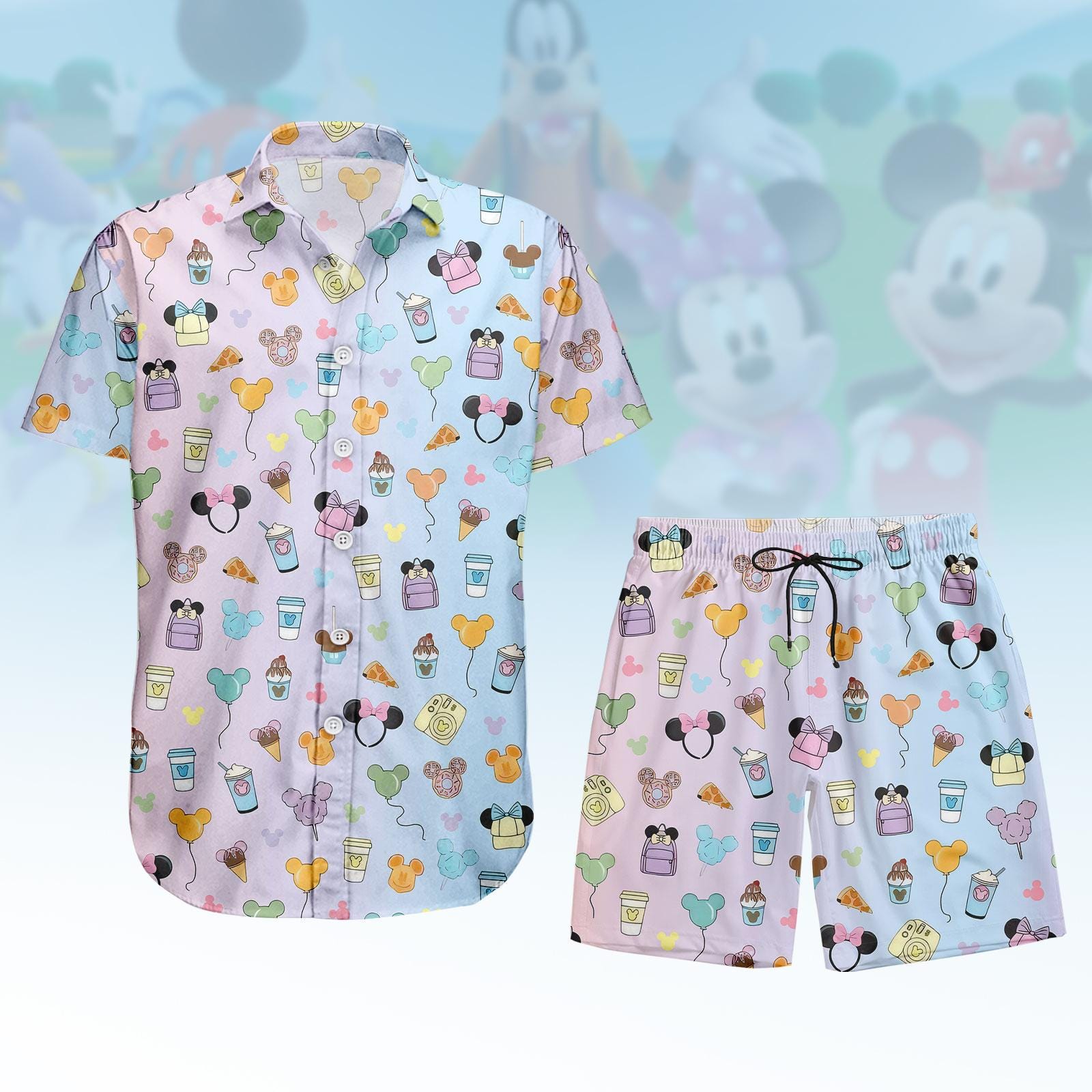 Discover Mickey And Friends Snack Shirt And Shorts, Disney World Vacation Matching Outfit, Disney Mickey Button Up Shirt, Disney Trip Gift
