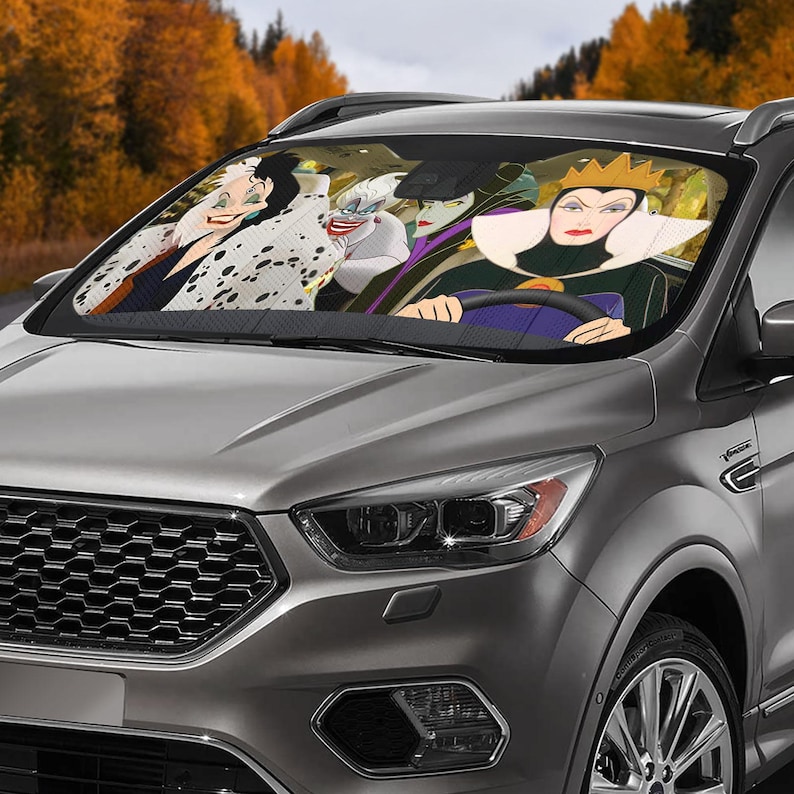 Disney Villains Car Sunshade, Evil Queen Maleficent Ursula Auto Shade, Spooky Halloween Car Accessory, Disney Magic Movie Visor