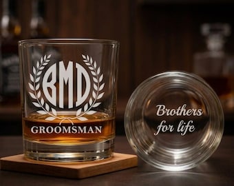 Groomsman Whiskey Glass, Engraved Rocks Glass, Gift for Best Man, Brothers for Life, Personalized Barware Gift