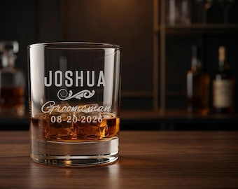 Groom Whiskey Glass, Engraved Rocks Glass, Personalized Gift, Wedding Gift, Barware Gift, Groom Gift, Custom Whiskey Glass