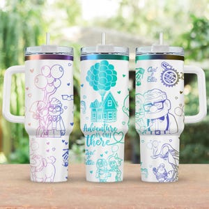 Disney Up Movie Engraved Tumbler, Adventure Is Out There Tumbler Cup, Pixar Movie Fan Steel Tumbler, Balloon House Drinkware Tumbler