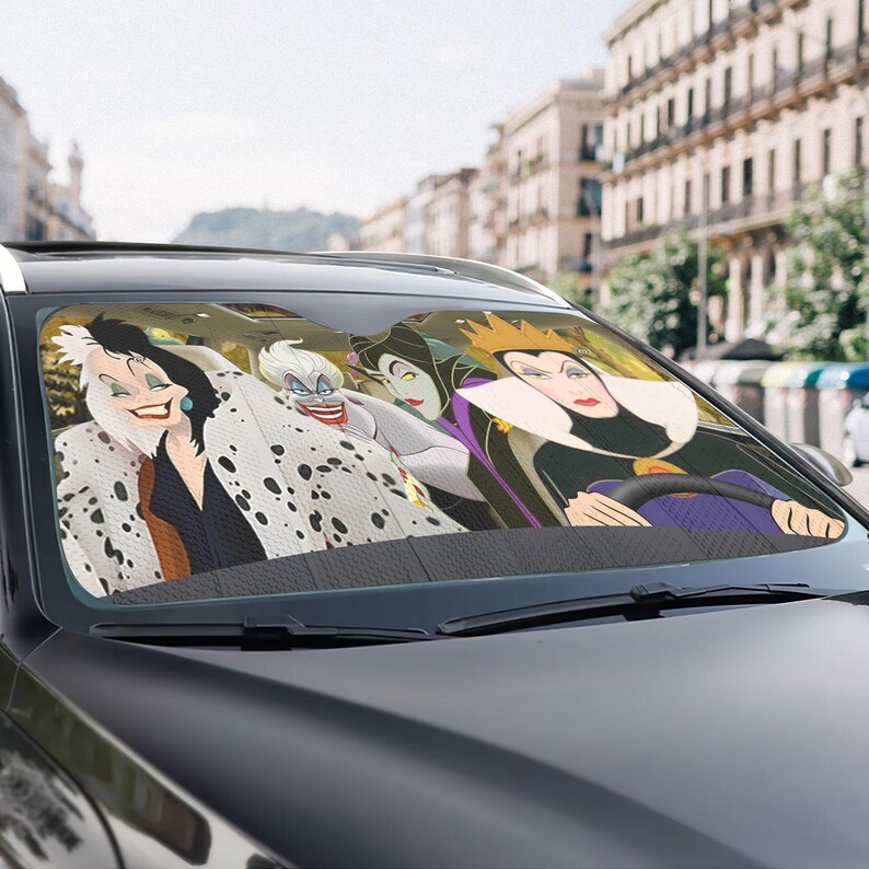 Disney Villains Car Sunshade, Evil Queen Maleficent Ursula Auto Shade, Spooky Halloween Car Accessory, Disney Magic Movie Visor