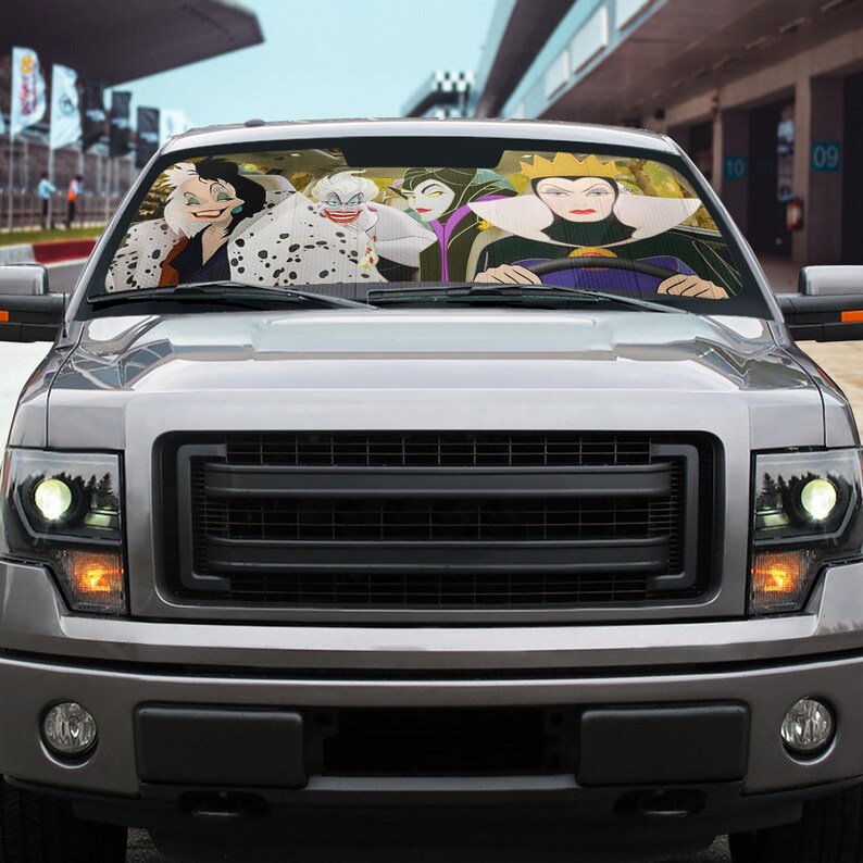 Disney Villains Car Sunshade, Evil Queen Maleficent Ursula Auto Shade, Spooky Halloween Car Accessory, Disney Magic Movie Visor