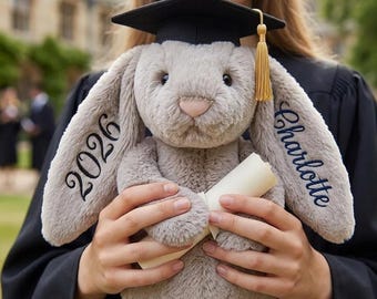 Graduation Bunny Gift, Personalized Plush Bunny Keepsake, Class of 2026 Gift, Custom Stuffed Animal, Graduation Present