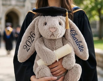 Personalized Graduation Bunny Gift, Custom Plush Bunny Keepsake, Class of 2026 Gift, Name Stuffed Animal, Graduation Gift