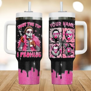 Personalized Halloween Horror Characters 40oz Tumbler, Slasher Villain Tumbler For Fan, Scary Movie Drinkware Tumbler, Spooky Tumbler