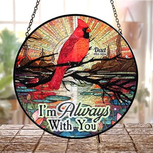 Personalized Glass Window Hanging Suncatcher, We&#39;re Always With You Suncatcher Hanging, Dad And Mom Memorial Stained Glass Suncatcher