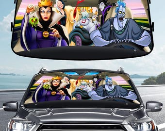 Disney Villain Car Sunshade, Evil Queen Ursula Maleficent Windshield Cover, Funny Halloween Villains Auto Visor, Magical Car Decor Gift