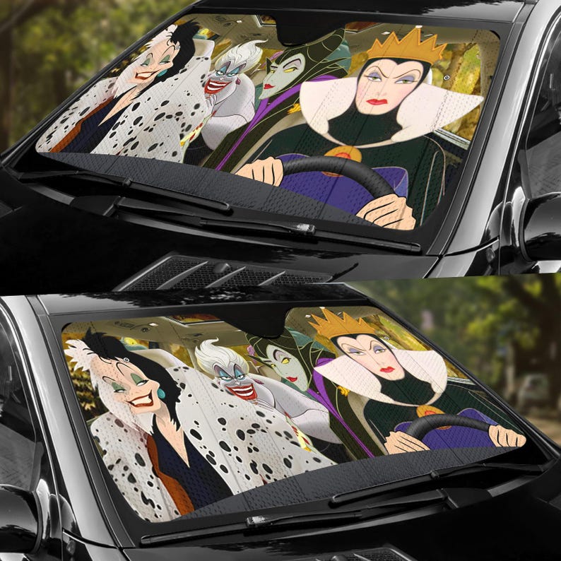 Disney Villains Car Sunshade, Evil Queen Maleficent Ursula Auto Shade, Spooky Halloween Car Accessory, Disney Magic Movie Visor
