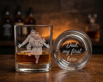 First Hero Dad Whiskey Glass, Engraved Rocks Glass, Gift For Dad, Fathers Day Gift, Personalized Barware Gift