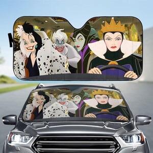 Disney Villains Car Sunshade, Evil Queen Maleficent Ursula Auto Shade, Spooky Halloween Car Accessory, Disney Magic Movie Visor